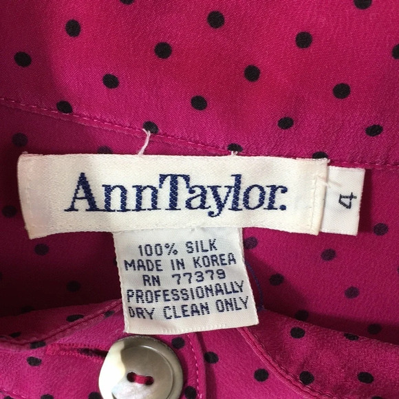 Ann Taylor Vintage Pink Polka‎ Dot Button Silk Top - Picture 5 of 9